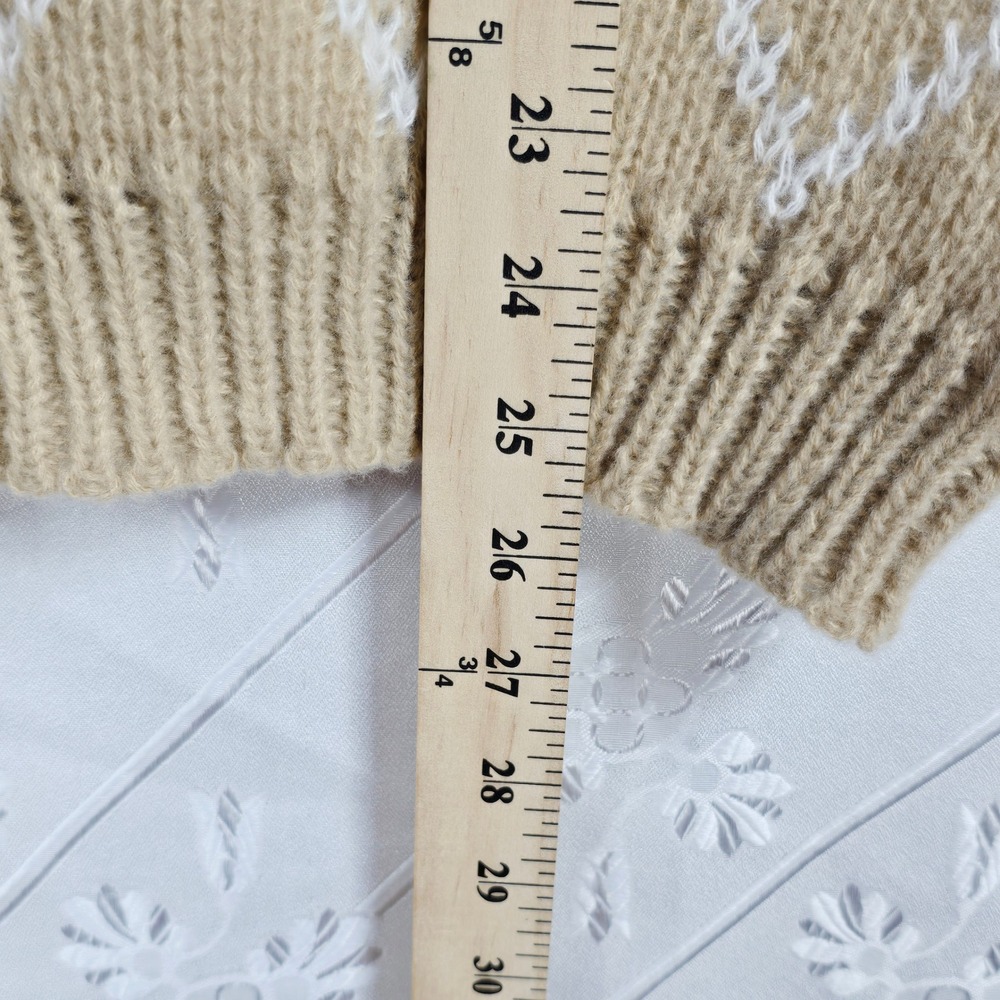 Vintage Mohair Knit Sweater Women's Small Gray Beige Fair Isle Pattern Crew Neck - Picture 7 of 10